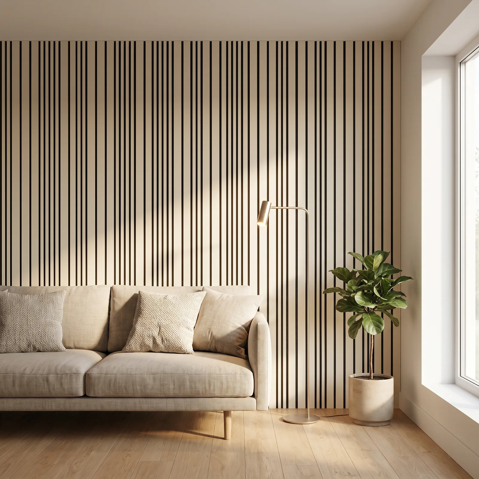 Wandpaneel Beige PVC · dunne/dikke latten — Akoestisch wandpaneel