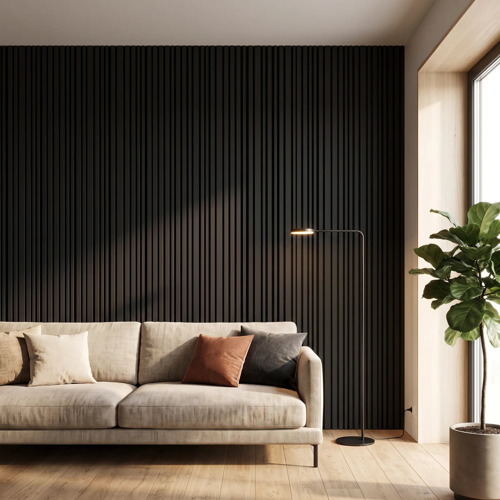 Wandpaneel Black PVC · dunne/dikke latten — Akoestisch wandpaneel