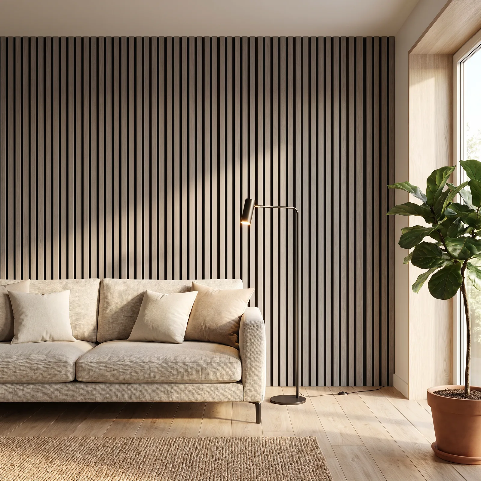 Wandpaneel Grey Oak · dunne/dikke latten — Akoestisch wandpaneel