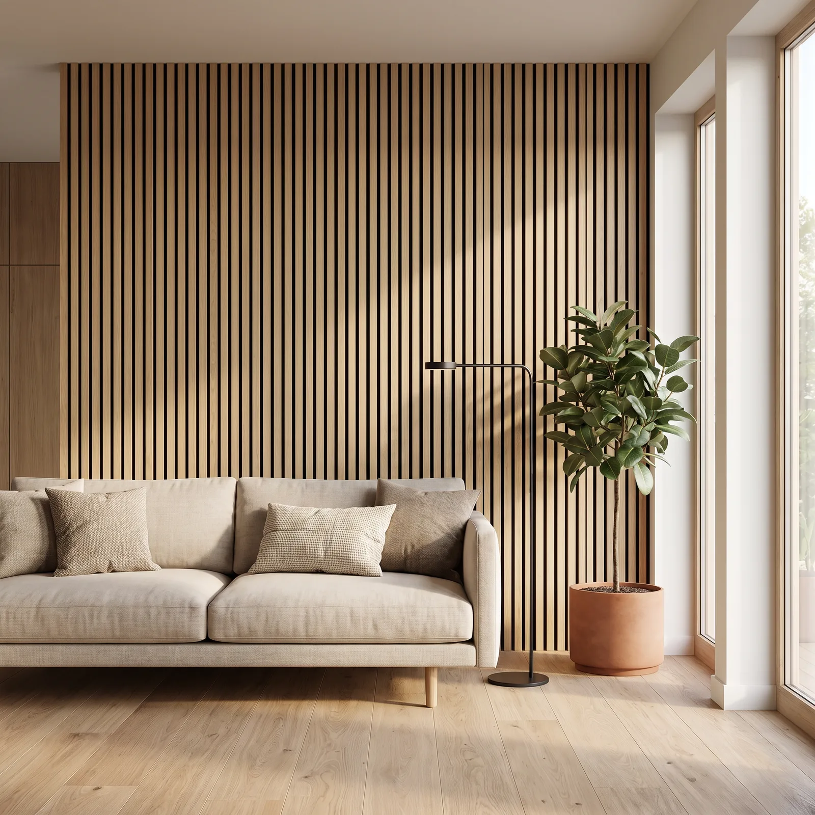 Wandpaneel White Oak · dunne/dikke latten — Akoestisch wandpaneel